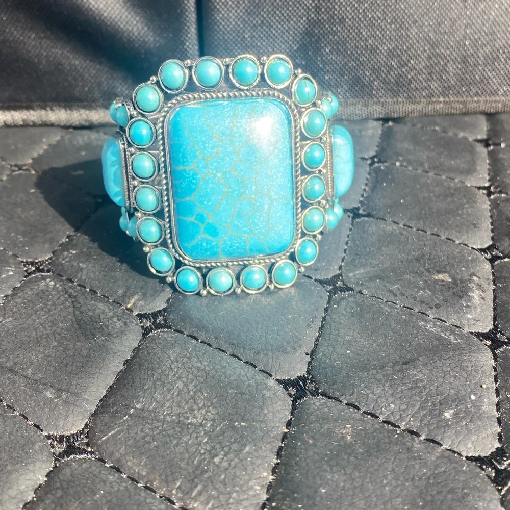 Turquoise Stone Statement Cuff Bracelet